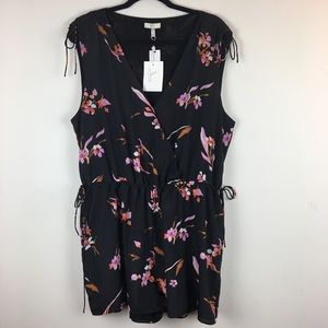 NWT JOIE Black Floral Sleeveless Romper Short Set